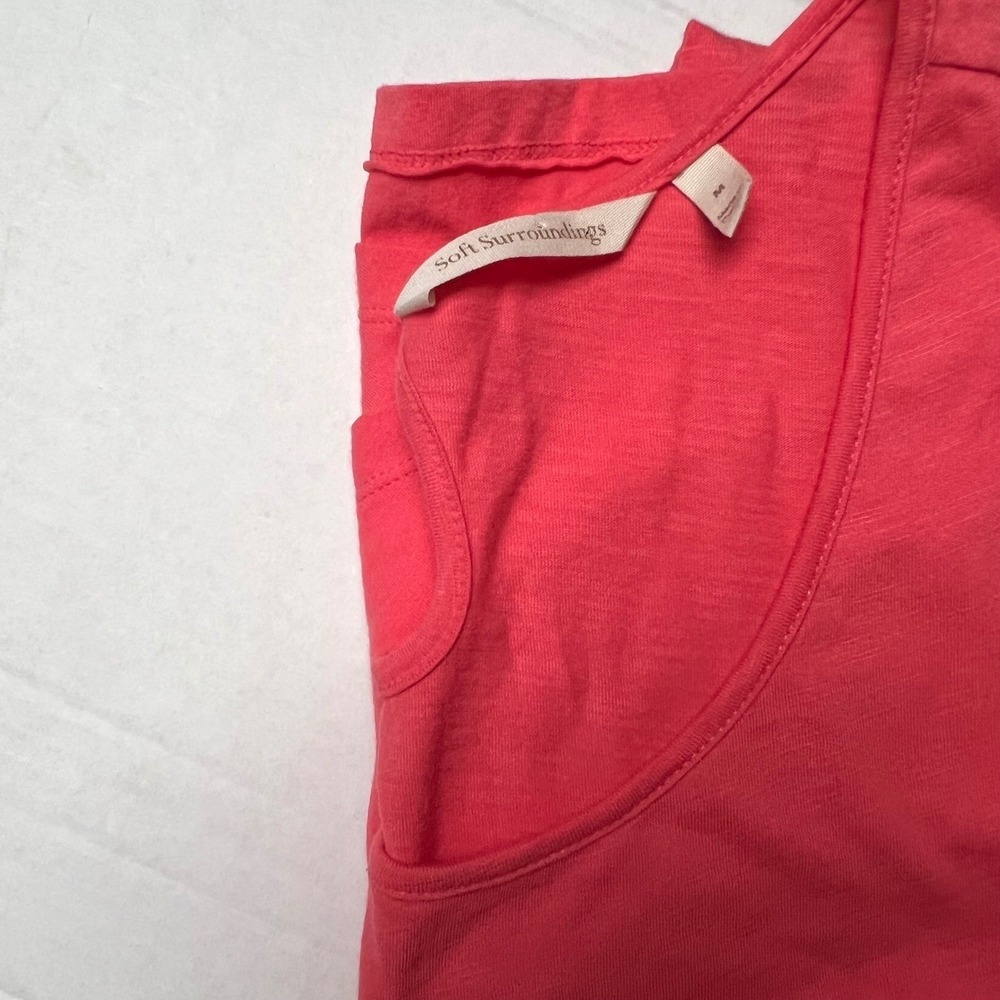 Soft Surroundings M Coral Pink Cotton Slub Knit Dress Keyhole Summer Vacaton Mid - Picture 6 of 9